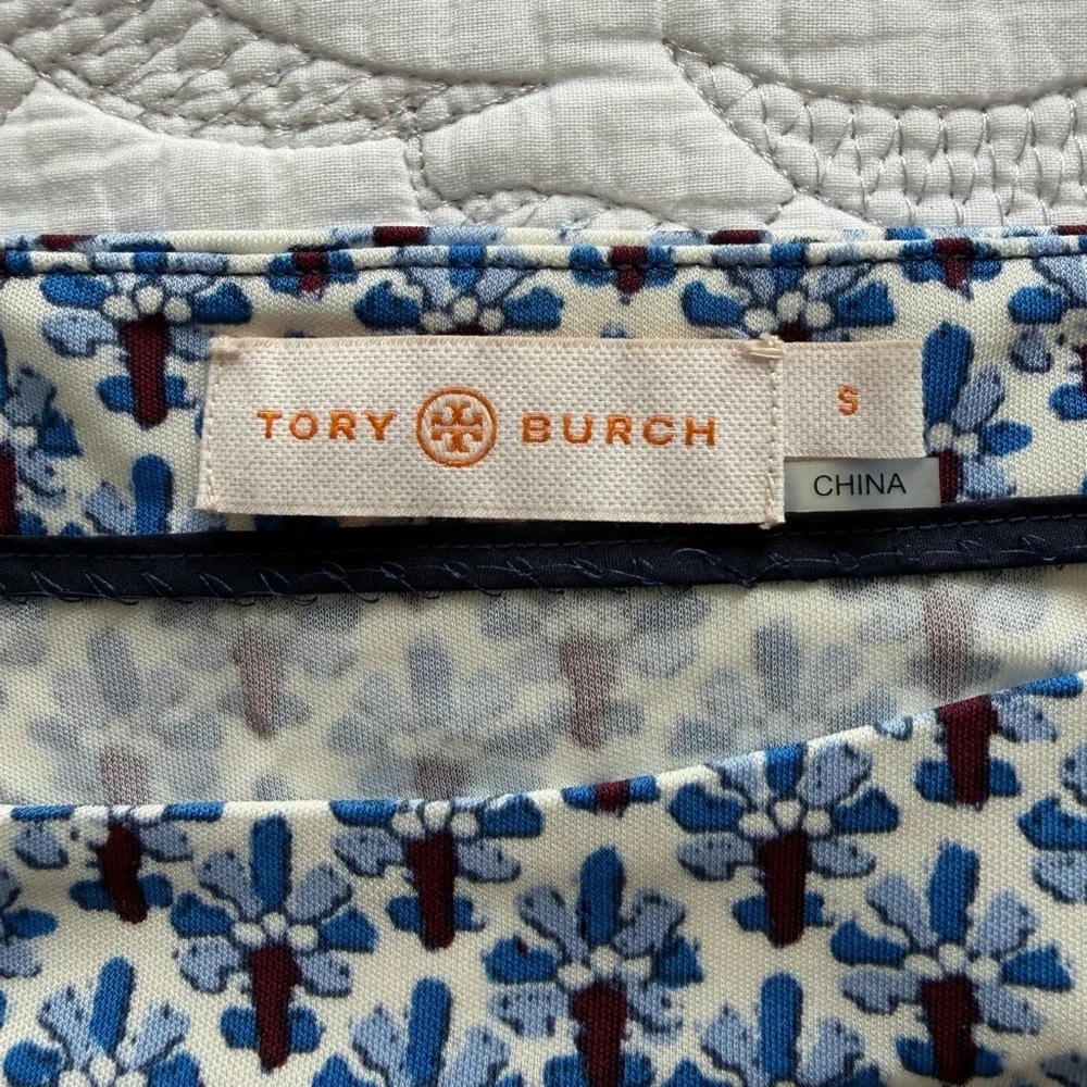 Tory Burch - Jamie Cap Sleeve Belted Sheath Dress - Blue and White
